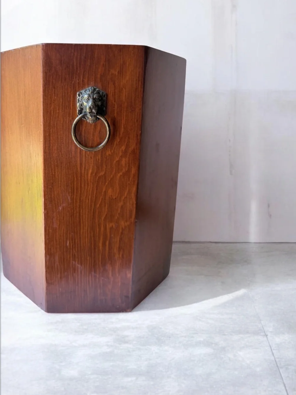 Vintage Wood waist basket umbrella stand garbage can with Metal Lion Rings